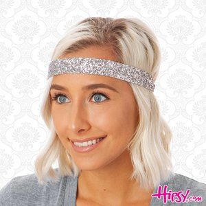 Hipsy Silver Adjustable & No Slip Wide Bling Glitter Hair Headband